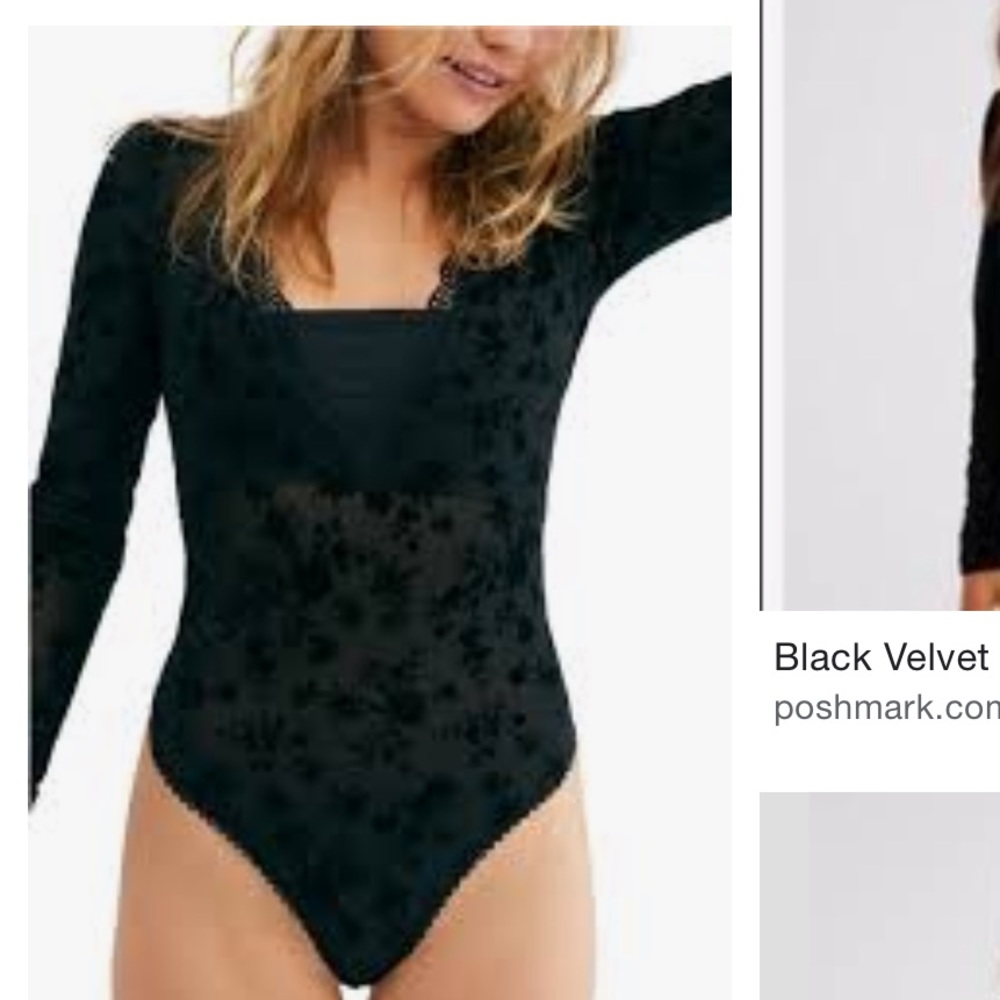Free people black mesh and velvet long sleeve bodysuit